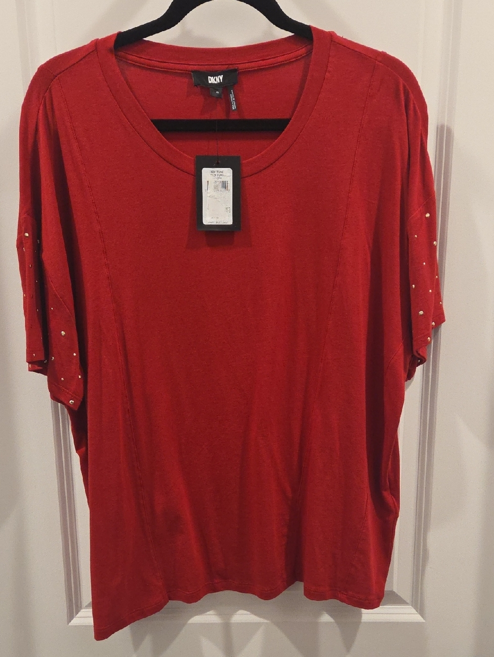 DKNY Red Short-Sleeve Studded Crewneck Tee - Picture 1 of 4